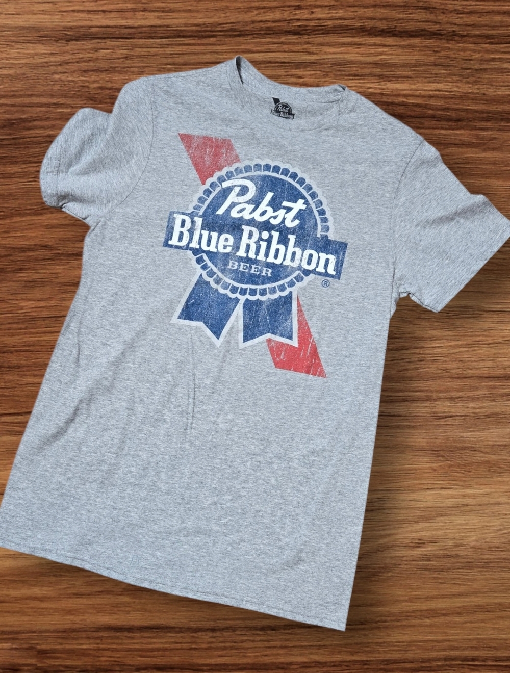 Pabst Blue Ribbon Gray Retro Distressed Tee Shirt NWT